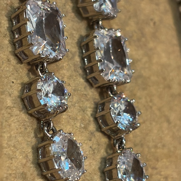 Kenneth Jay Lane Silver Drop Earrings with Sparkling Cz Crystals - Picture 7 of 8